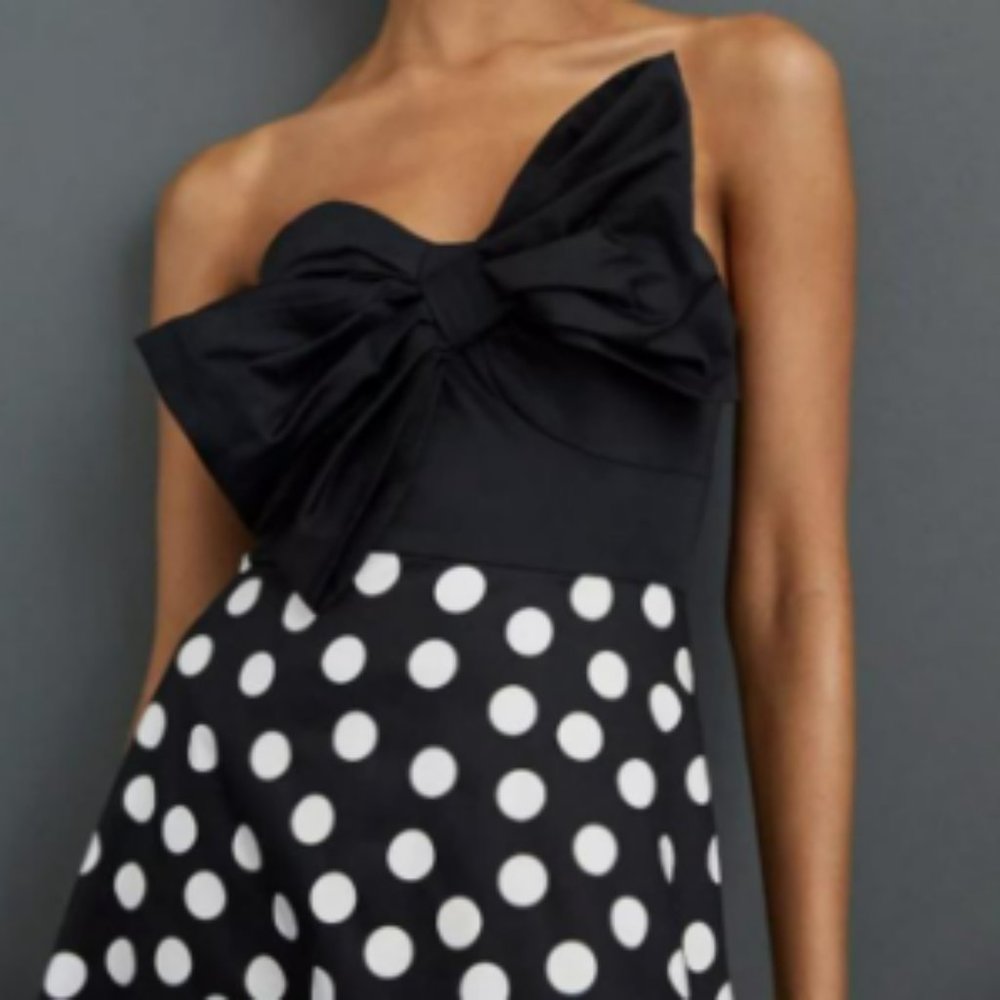 Anthropologie Hutch Black & White Polka Dot Bow Tie Maxi Dress - Size 8
